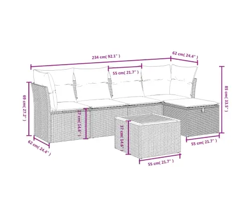 6-Osaline Aiadiivani Komplekt Patjadega, Hall, Polürotang
