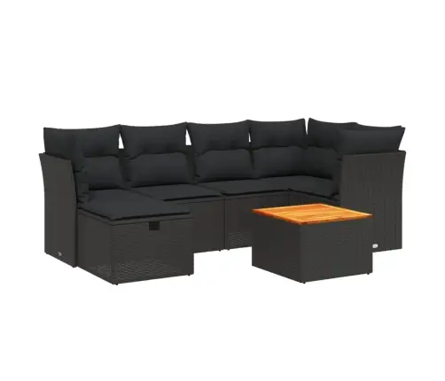 Sofos Komplektas Su Pagalvėlėmis, 7 Dalių, Juodas, Poliratanas