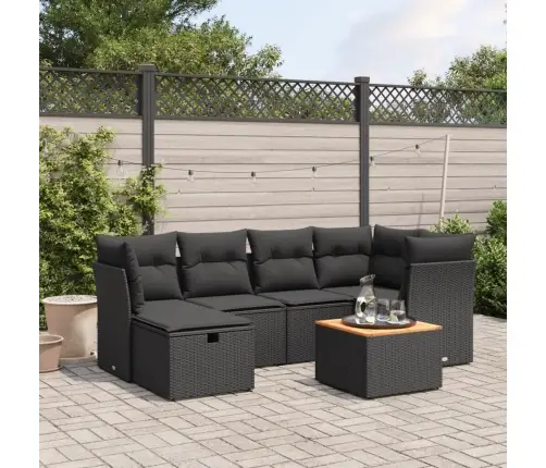 Sofos Komplektas Su Pagalvėlėmis, 7 Dalių, Juodas, Poliratanas