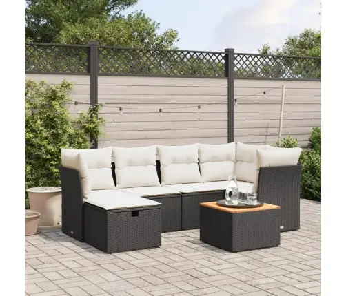 7-Daļīgs Dārza Dīvāna Komplekts Ar Matračiem, Melna Pe Vidaxl