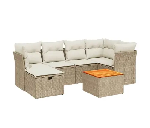 7-Daļīgs Dārza Dīvāna Komplekts, Matrači, Bēša Pe Rotangpalma Vidaxl