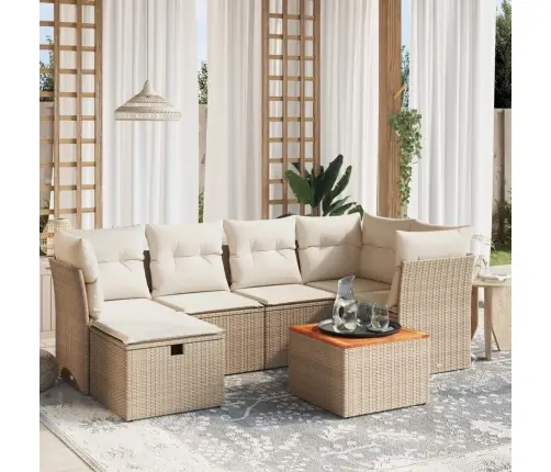 7-Daļīgs Dārza Dīvāna Komplekts, Matrači, Bēša Pe Rotangpalma Vidaxl