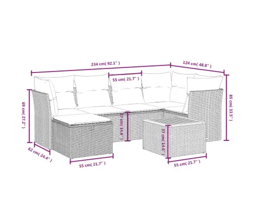7-Daļīgs Dārza Dīvāna Komplekts Ar Matračiem,Pe Rotangpalma Vidaxl