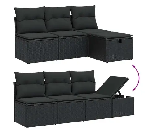 Sofos Komplektas Su Pagalvėlėmis, 8 Dalių, Juodas, Poliratanas