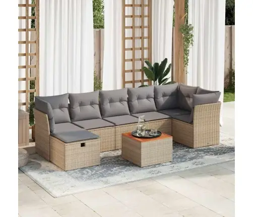 Sofos Komplektas Su Pagalvėlėmis, 8 Dalių, Smėlio, Poliratanas