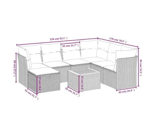 Sofos Komplektas Su Pagalvėlėmis, 8 Dalių, Smėlio, Poliratanas
