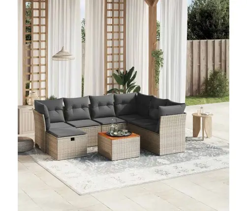 8-Daļīgs Dārza Dīvāna Komplekts Ar Matračiem, Pelēks Pe Pinums Vidaxl