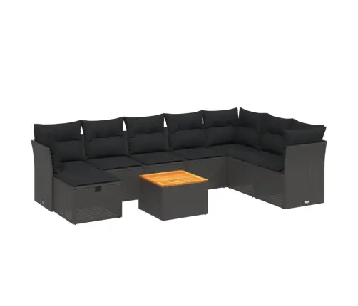 9-Daļīgs Dārza Dīvāna Komplekts, Matrači, Melna Pe Rotangpalma Vidaxl