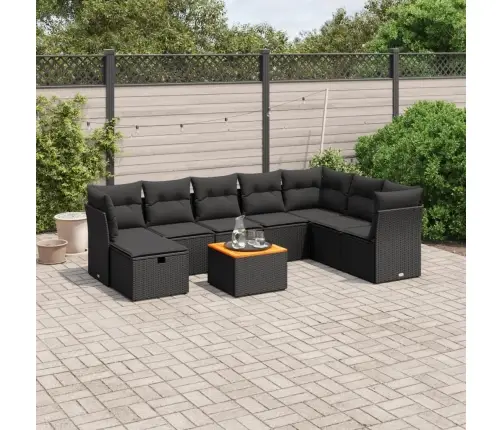 9-Daļīgs Dārza Dīvāna Komplekts, Matrači, Melna Pe Rotangpalma Vidaxl