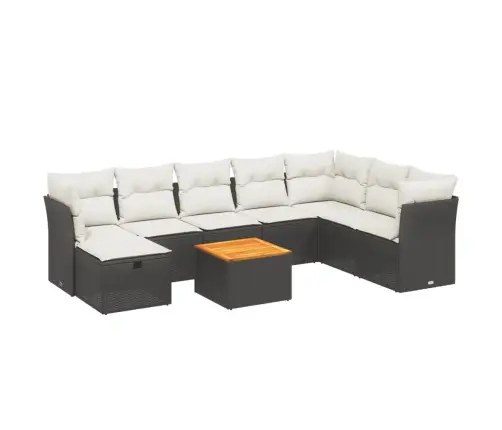 9-Daļīgs Dārza Dīvāna Komplekts, Matrači, Melna Pe Rotangpalma Vidaxl