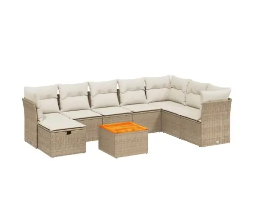 9-Daļīgs Dārza Dīvānu Komplekts, Matrači, Bēša Pe Rotangpalma Vidaxl