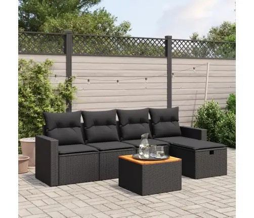 6-Daļīgs Dārza Dīvāna Komplekts, Matrači, Melna Pe Rotanpalma Vidaxl