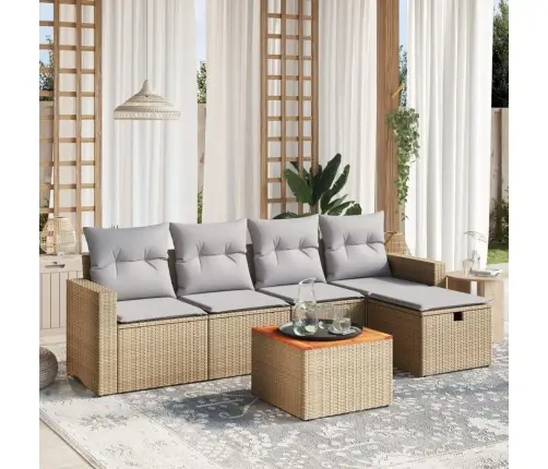 6-Daļīgs Dārza Dīvāna Komplekts, Matrači, Bēša Pe Rotangpalma Vidaxl