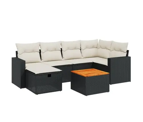 Sofos Komplektas Su Pagalvėlėmis, 7 Dalių, Juodas, Poliratanas