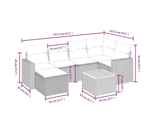 Sofos Komplektas Su Pagalvėlėmis, 7 Dalių, Juodas, Poliratanas