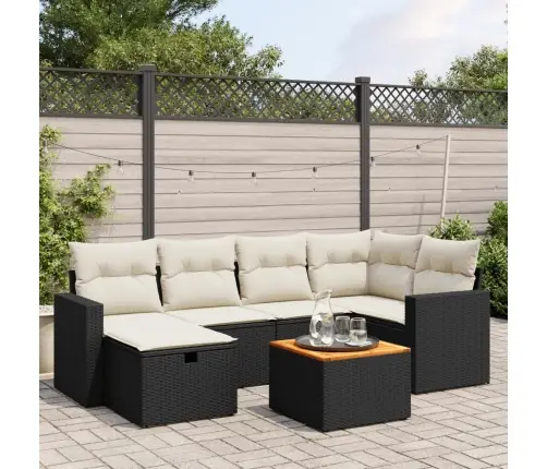 Sofos Komplektas Su Pagalvėlėmis, 7 Dalių, Juodas, Poliratanas