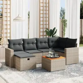 7-Daļīgs Dārza Dīvāna Komplekts, Matrači, Pelēka Pe Rotangpalma Vidaxl