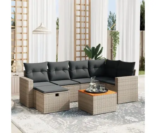 7-Daļīgs Dārza Dīvāna Komplekts, Matrači, Pelēka Pe Rotangpalma Vidaxl