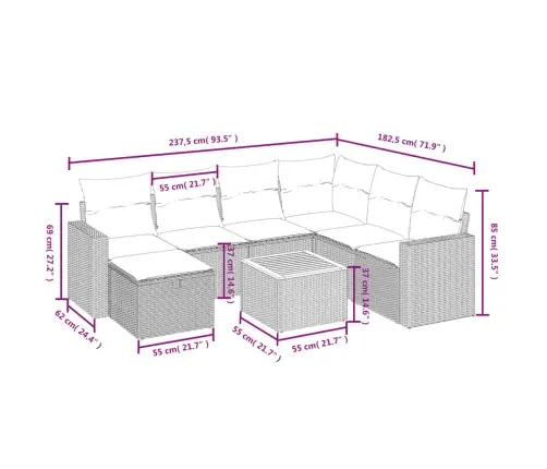 8-Osaline Aiadiivani Komplekt Patjadega, Must, Polürotang
