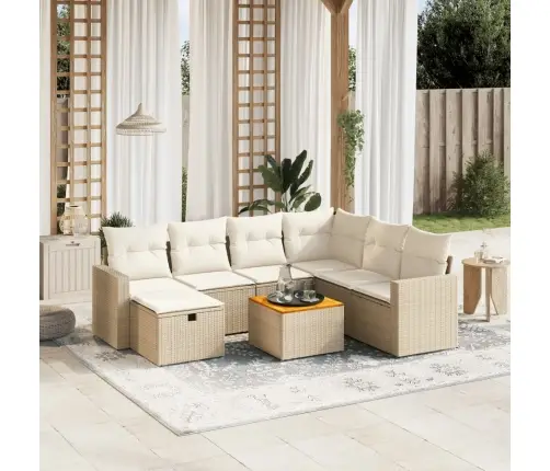 Sofos Komplektas Su Pagalvėlėmis, 8 Dalių, Smėlio, Poliratanas