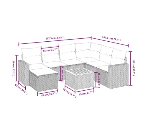 8-Daļīgs Dārza Dīvāna Komplekts, Matrači, Bēša Pe Rotangpalma Vidaxl