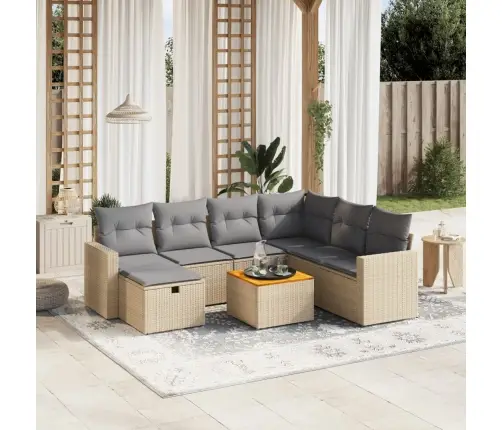 8-Daļīgs Dārza Dīvāna Komplekts, Matrači, Bēša Pe Rotangpalma Vidaxl