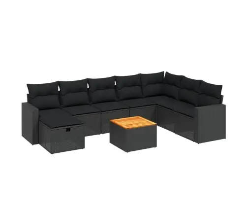 9-Daļīgs Dārza Dīvāna Komplekts, Matrači, Melna Pe Rotangpalma Vidaxl