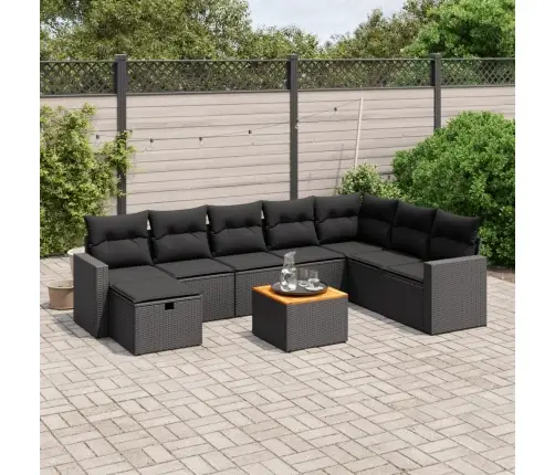 9-Daļīgs Dārza Dīvāna Komplekts, Matrači, Melna Pe Rotangpalma Vidaxl