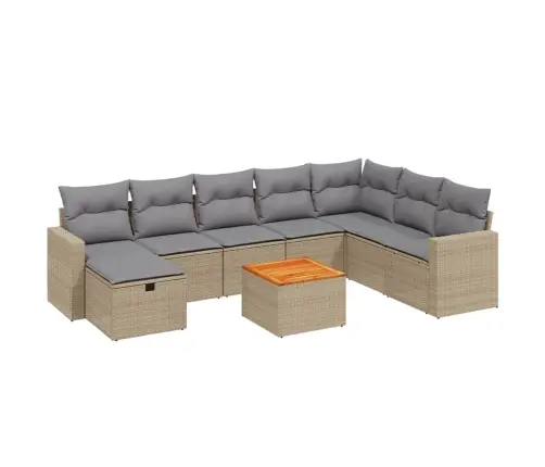 9-Daļīgs Dārza Dīvāna Komplekts, Matrači, Bēša Pe Rotangpalma Vidaxl