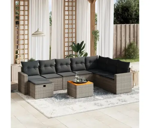 Sofos Komplektas Su Pagalvėlėmis, 9 Dalių, Pilkas, Poliratanas