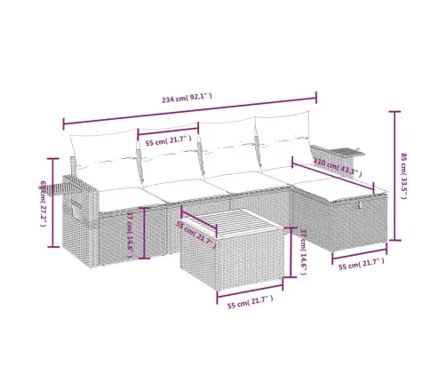 6-Daļīgs Dārza Dīvāna Komplekts, Matrači, Melna Pe Rotanpalma Vidaxl