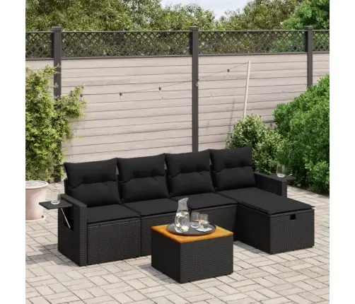 6-Daļīgs Dārza Dīvāna Komplekts, Matrači, Melna Pe Rotanpalma Vidaxl