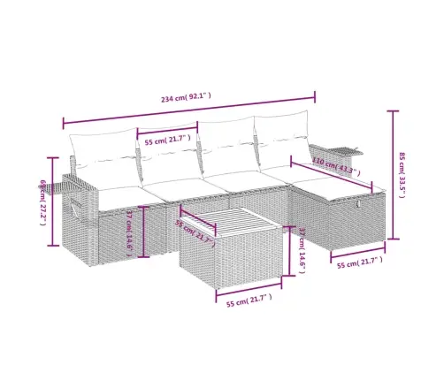 6-Daļīgs Dārza Dīvāna Komplekts, Matrači, Bēša Pe Rotangpalma Vidaxl