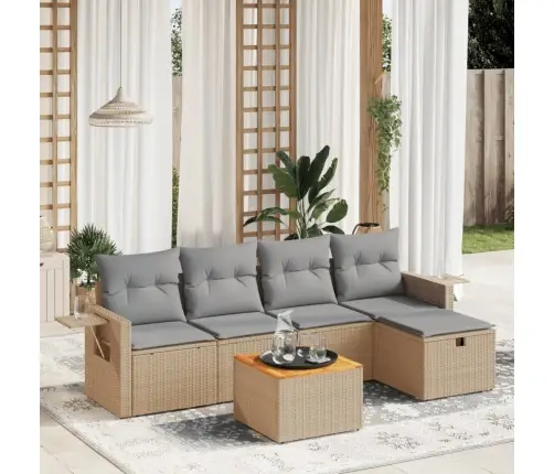 6-Daļīgs Dārza Dīvāna Komplekts, Matrači, Bēša Pe Rotangpalma Vidaxl