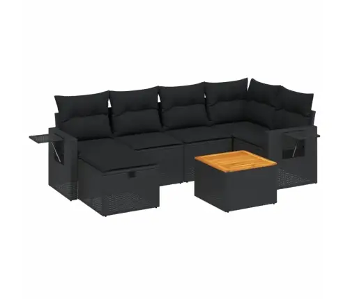 7-Daļīgs Dārza Dīvāna Komplekts Ar Matračiem, Melna Pe Vidaxl