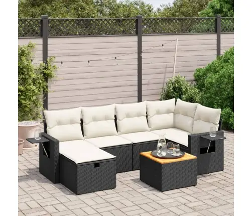 7-Daļīgs Dārza Dīvāna Komplekts Ar Matračiem, Melna Pe Vidaxl