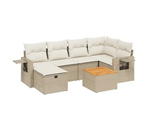 Sofos Komplektas Su Pagalvėlėmis, 7 Dalių, Smėlio, Poliratanas