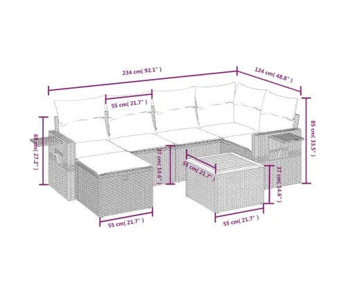 Sofos Komplektas Su Pagalvėlėmis, 7 Dalių, Smėlio, Poliratanas