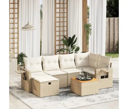 Sofos Komplektas Su Pagalvėlėmis, 7 Dalių, Smėlio, Poliratanas