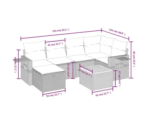 7-Daļīgs Dārza Dīvāna Komplekts Ar Matračiem,Pe Rotangpalma Vidaxl