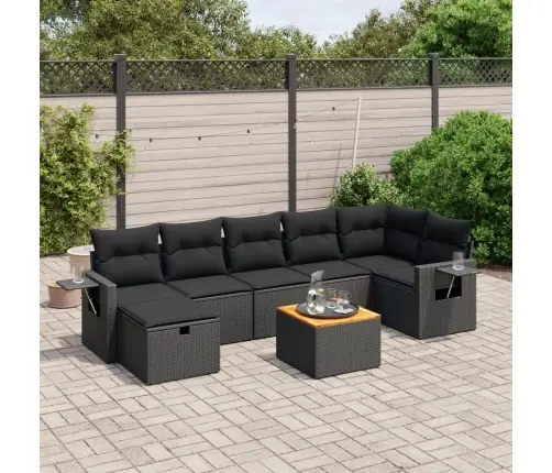 8-Daļīgs Dārza Dīvāna Komplekts, Matrači, Melna Pe Rotangpalma Vidaxl