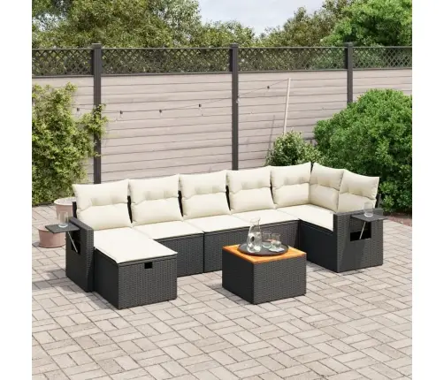 Sofos Komplektas Su Pagalvėlėmis, 8 Dalių, Juodas, Poliratanas