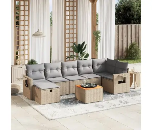 Sofos Komplektas Su Pagalvėlėmis, 8 Dalių, Smėlio, Poliratanas