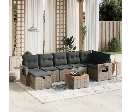 8-Daļīgs Dārza Dīvāna Komplekts Ar Matračiem, Pelēks Pe Pinums Vidaxl