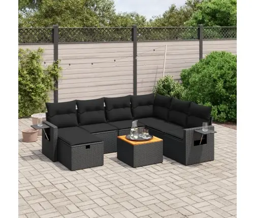 8-Daļīgs Dārza Dīvāna Komplekts, Matrači, Melna Pe Rotangpalma Vidaxl