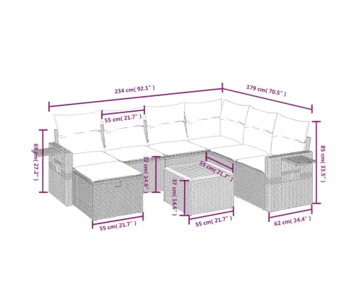 8-Daļīgs Dārza Dīvāna Komplekts, Matrači, Bēša Pe Rotangpalma Vidaxl 8-Daļīgs Dārza Dīvāna Komplekts, Matrači, Bēša Pe Rotangpalma Vidaxl