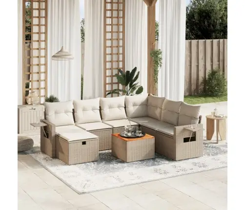 8-Daļīgs Dārza Dīvāna Komplekts, Matrači, Bēša Pe Rotangpalma Vidaxl 8-Daļīgs Dārza Dīvāna Komplekts, Matrači, Bēša Pe Rotangpalma Vidaxl