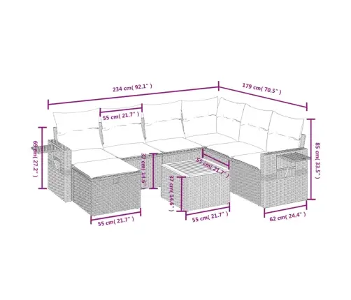 8-Daļīgs Dārza Dīvāna Komplekts, Matrači, Bēša Pe Rotangpalma Vidaxl