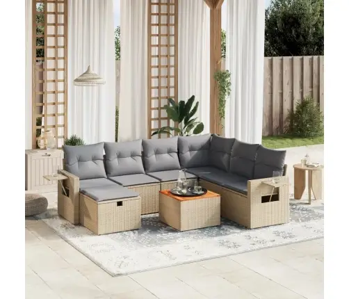 8-Daļīgs Dārza Dīvāna Komplekts, Matrači, Bēša Pe Rotangpalma Vidaxl