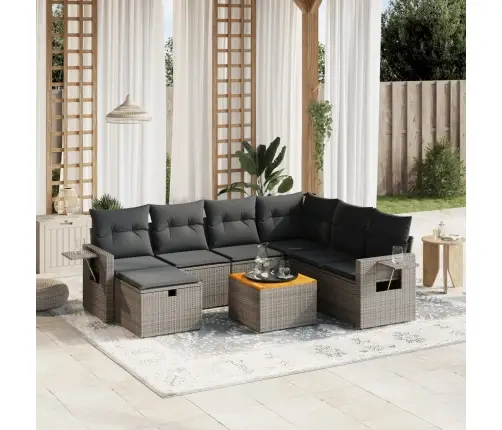 8-Daļīgs Dārza Dīvāna Komplekts Ar Matračiem, Pelēks Pe Pinums Vidaxl